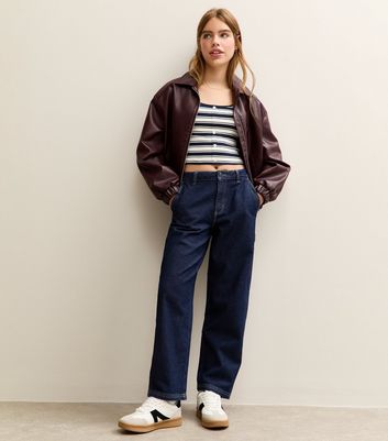 Girls Navy Blue Stripe Cropped Long Sleeve Top