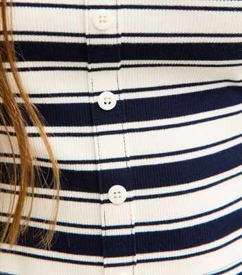 Girls Navy Blue Stripe Cropped Long Sleeve Top