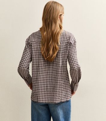 Brown Textured Checked Oversized Shirt 4 Brown Textured Checked Oversized Shirt