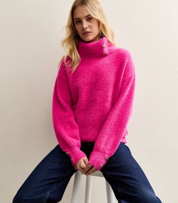 Sunshine Soul Mid Pink Fluffy Roll Neck Jumper