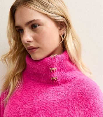 Sunshine Soul Mid Pink Fluffy Roll Neck Jumper