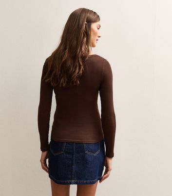 Brown Scoop Neck Long Sleeve Ribbed Top 4 Brown Scoop Neck Long Sleeve Ribbed Top