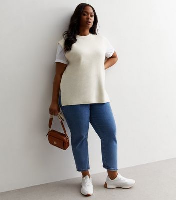 Curves Off White Knit Split Hem Vest