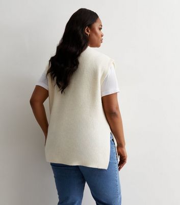 Curves Off White Knit Split Hem Vest