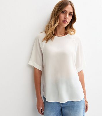White Textured Short Sleeve Slouchy T-Shirt