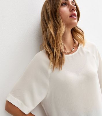 White Textured Short Sleeve Slouchy T-Shirt