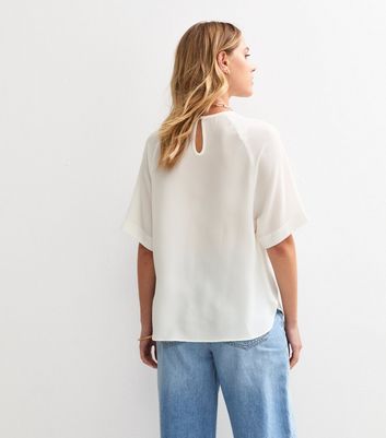 White Textured Short Sleeve Slouchy T-Shirt 4 White Textured Short Sleeve Slouchy T-Shirt