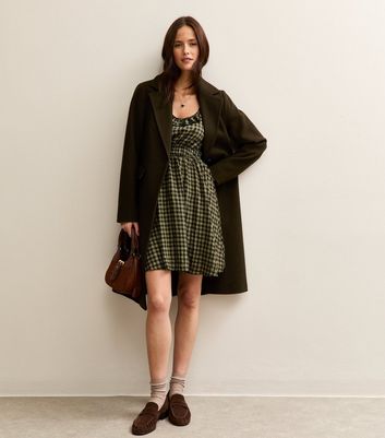 Green Checked Ruffle Trimmed Mini Dress