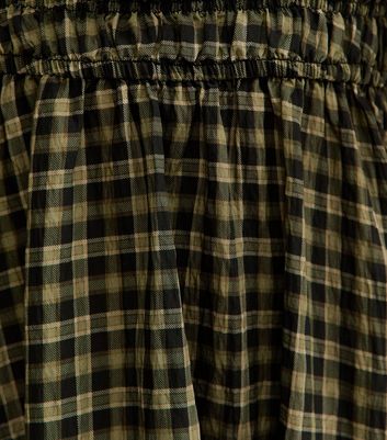 Green Checked Ruffle Trimmed Mini Dress